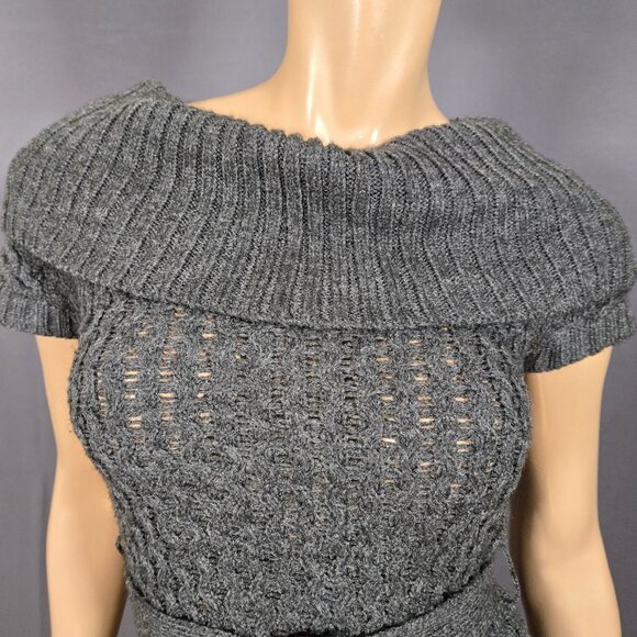 Y2K Gray Belted Sweater Fairy Grunge Size XS Long Tunic Mini Dress Cap Sleeves - Picture 4 of 8